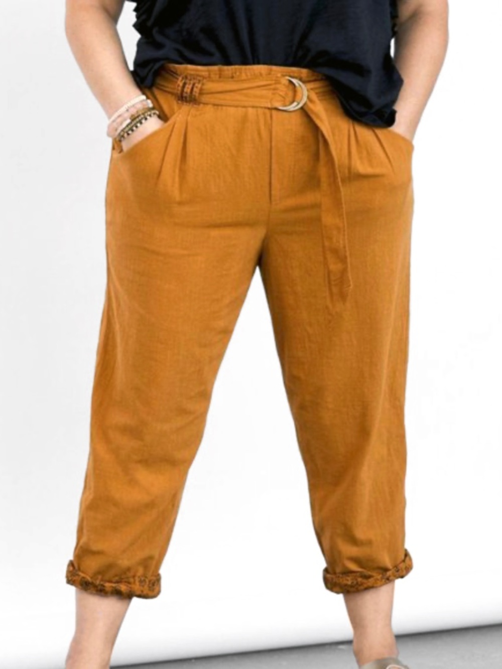 by Anthropologie - Malin Belted Cotton Cedar Orange Black Floral Utility Pant 3X